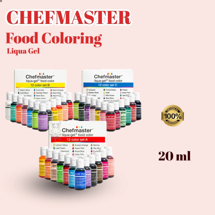

Ready" Chefmaster Food Coloring Pewarna Makanan All Color 20 Ml