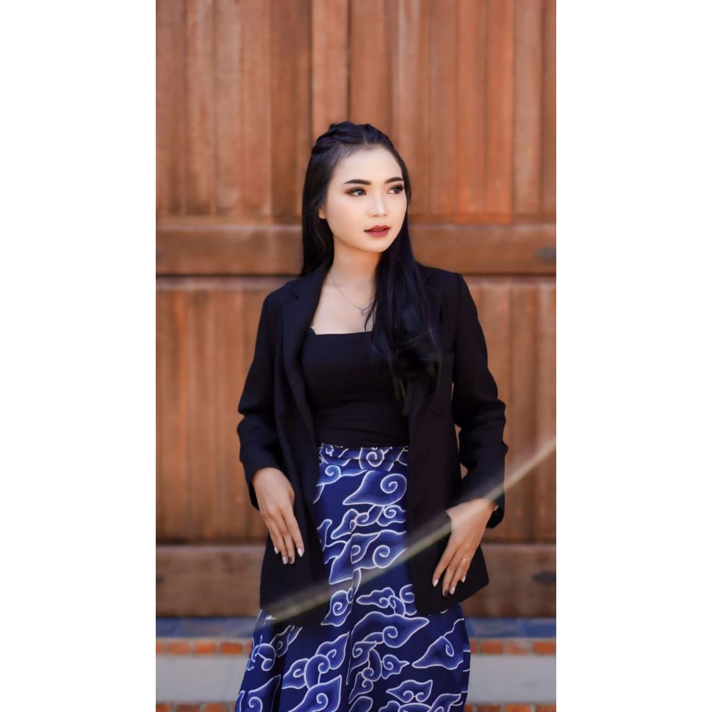 New Batik Trusmi Rok Batik Wanita Mega Mendung Midi Biru Bs Ready