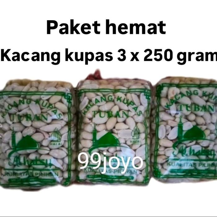 

3 bungkus kacang kupas x 250 gram kemasan dan biji kacang random