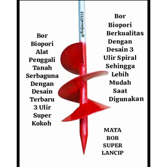 Biopori Bor Tanah Manual / Bor Biopori tanah manual 4 inc spiral mata bor 3 ulir Portabel