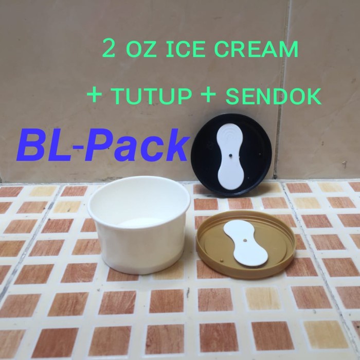paper ice cream cup 2oz dengan tutup dan sendok