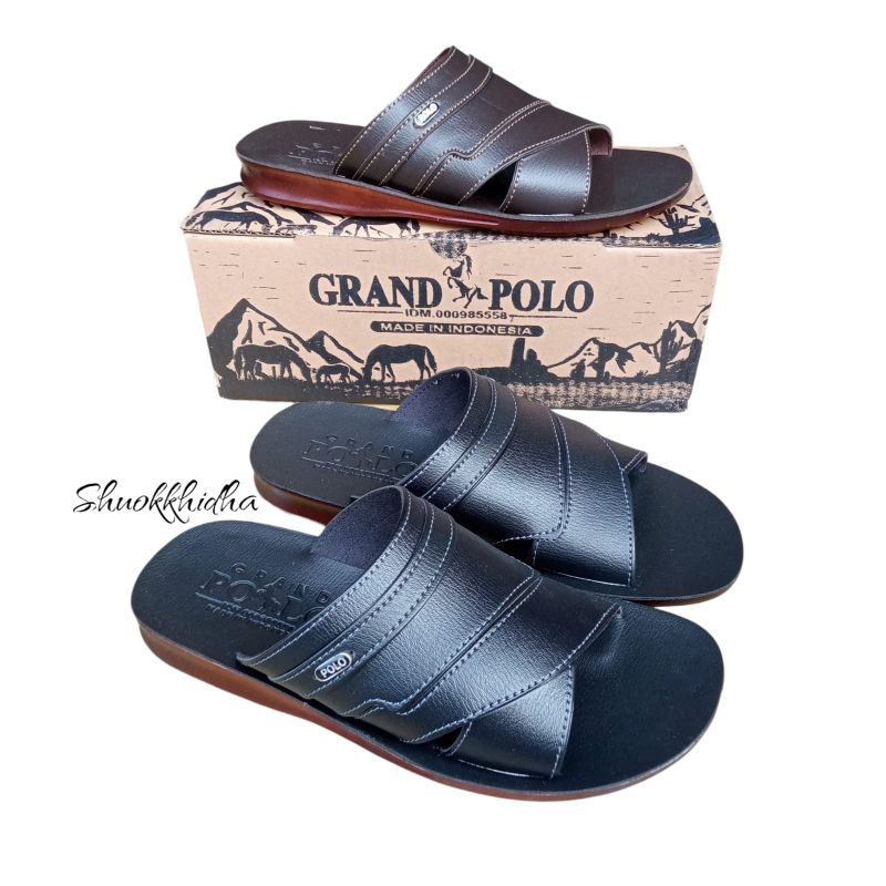 DISKON GRAND POLO SANDAL SLIDE PRIA KULIT SAPI ASLI ORIGINAL CLASSIC SERIES SANDAL PRIA KULIT POLO