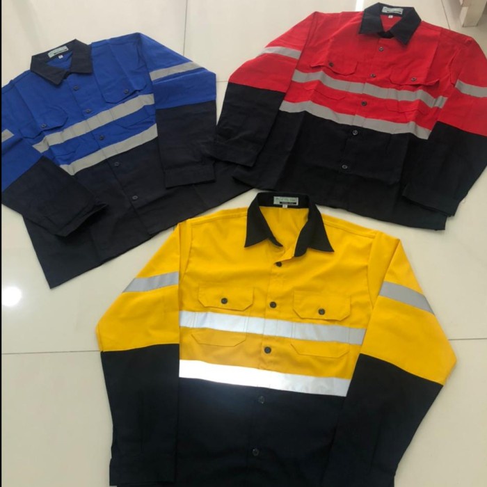Baju Kerja Safety Proyek Kombinasi / Seragam Kerja Tambang Panjang