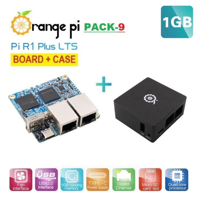 TERMURAH PACK-9 : ORANGE PI R1 PLUS LTS (1GB) + METAL CASE TERMURAH