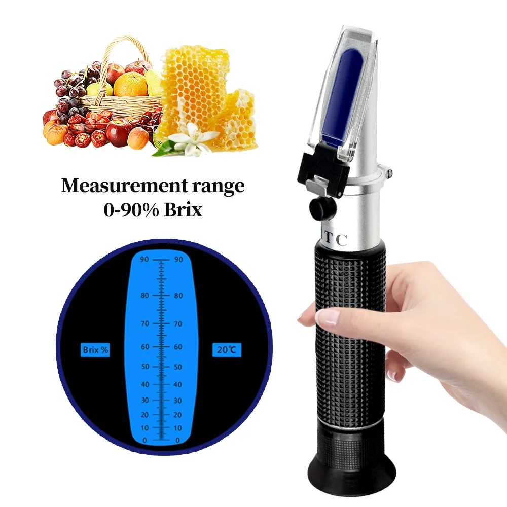 Handheld Sugar Refractometer 0-90% Brix Content Juice Liquids Tester with ATC Measurement Tool Sauce