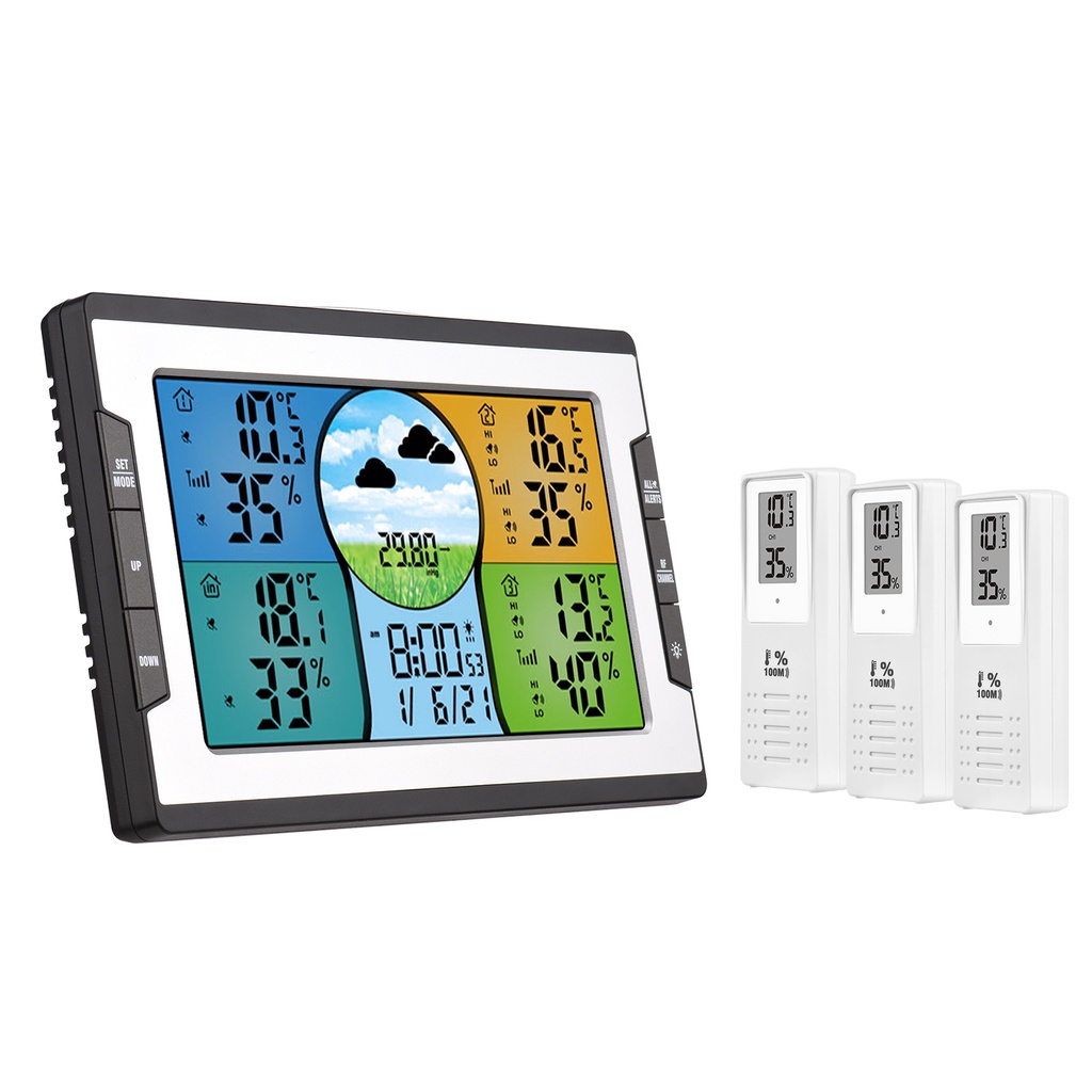 Digital Weather Station with 3 Remote Sensors 328ft/ 100m Temperature Humidity Alarm Clock with Weat