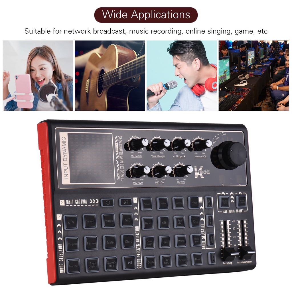 Muslady SK300 Live Sound Card External Voice Changer Audio Mixer Built-in Rechargeable Battery Multi