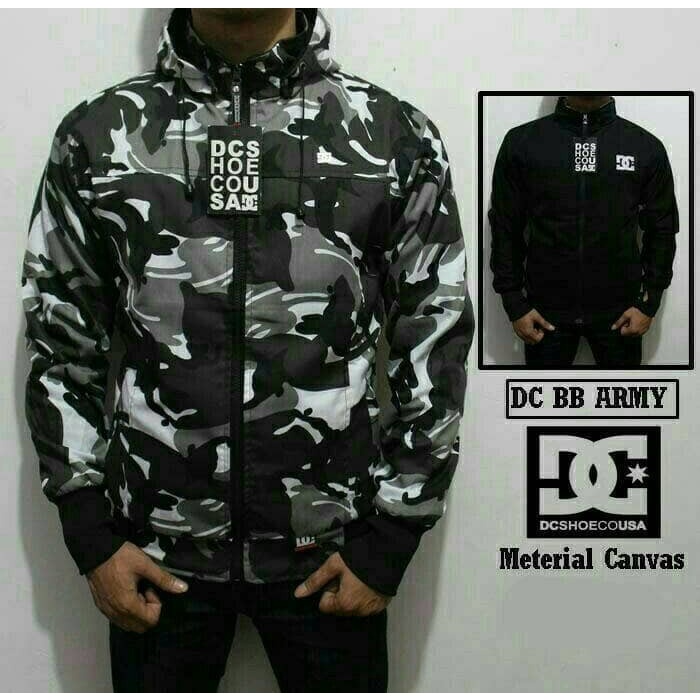 JAKET ARMY BOLAK BALIK DC HOODIE LORENG HITAM PUTIH