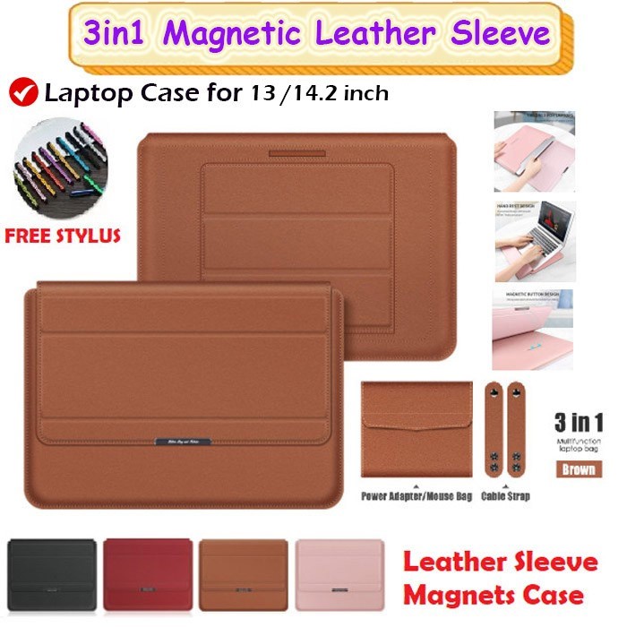 Lenovo IdeaPad Slim 3i 14 Inch LEATHER SLEEVE MAGNETS CASE 3in1 LAPTOP STAND SLIM COVER HANDBAG