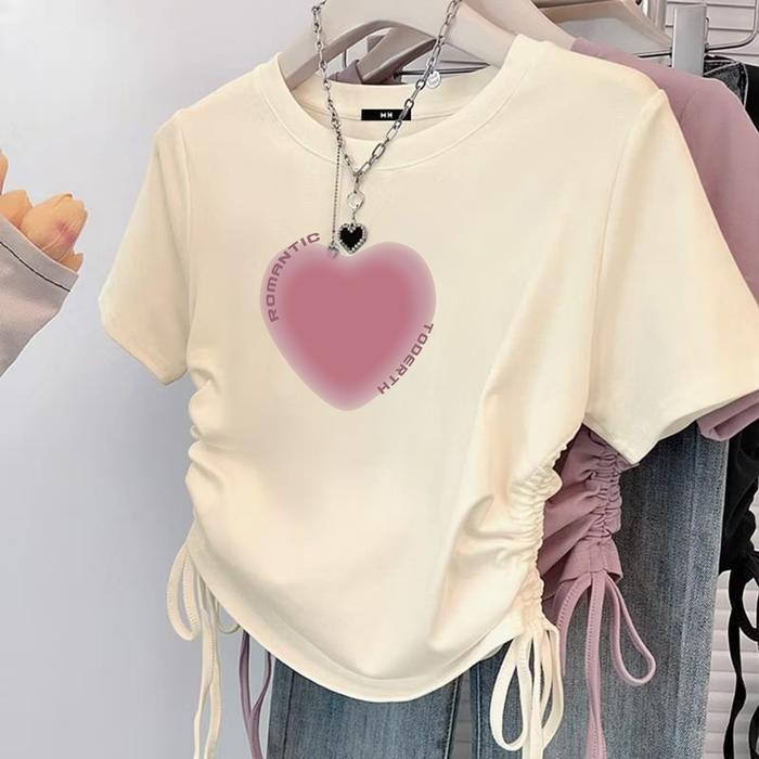 Romantic Love Kaos Serut Wanita Korean Style baju crop top