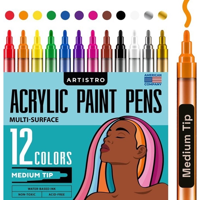 

Artistro Acrylic Paint Pens for Multisurface, Medium tip, 12pcs Kode 814