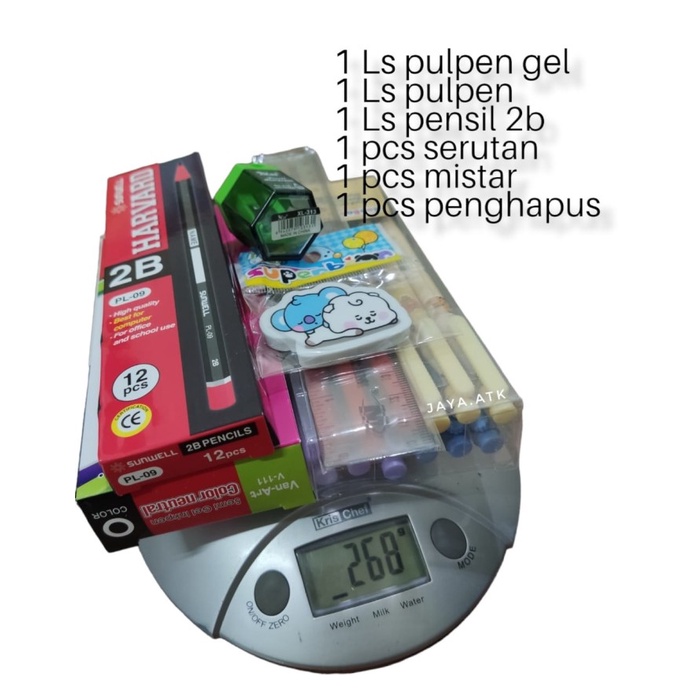 

PAKET ALAT TULIS SEKOLAH 260 GRAM COD TIMBANG LENGKAP PULPEN PENSIL Kode 1278