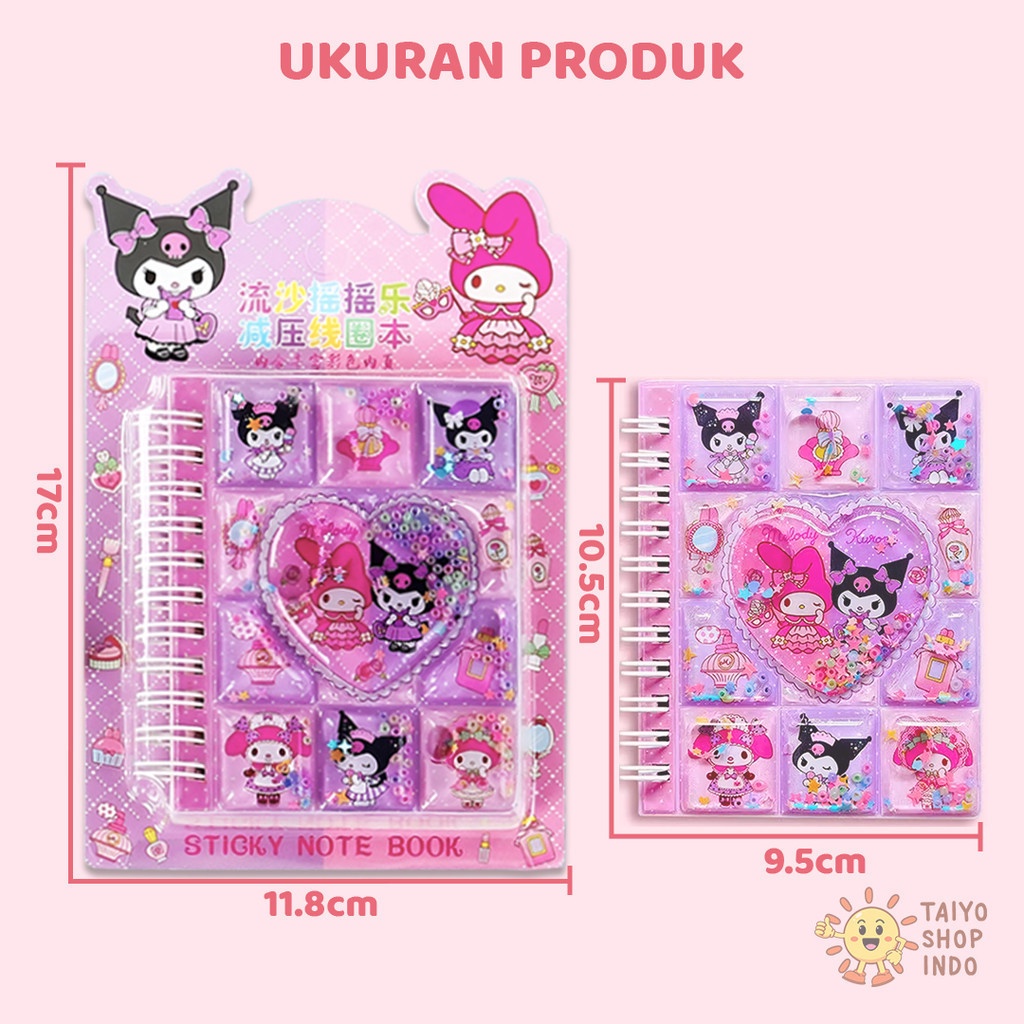 

Tahan Lama Taiyo Note Book Ring 3D Sticker Karakter Kuromi Melody Quicksand Shake Stiker Buku