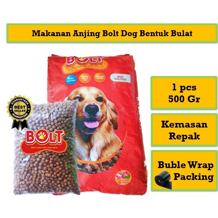 

GreenPET - Makanan Anjing BOLT REPACK 500 Gr Rasa Beef DOG BOLT BENTUK BULAT