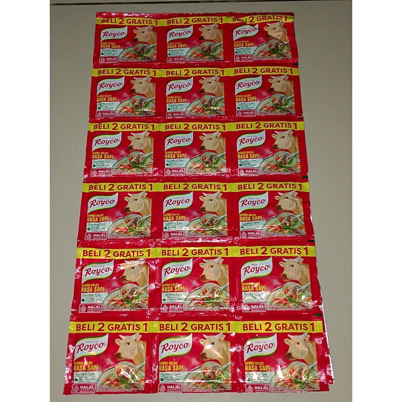 

HJE PROMO,ROYCO SAPI saset beli 2 RENCENG Gratis1 renceng ( 36 pcs ),,,Royco AYAM SASET @500,,uk 8gr