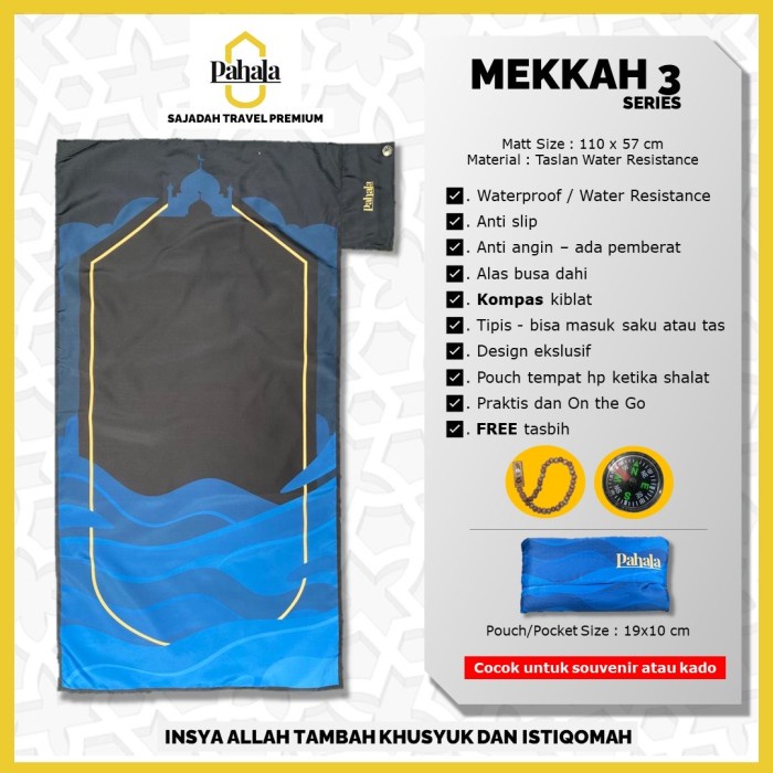 Sajadah lipat travel PAHALA-Mekkah3 (Waterproof/Alas busa dahi/kompas)