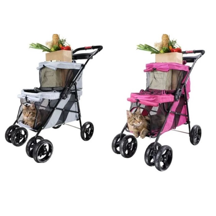 Pet Stroller Ibiyaya Double Decker Pet Bus Stroller Anjing / Kucing