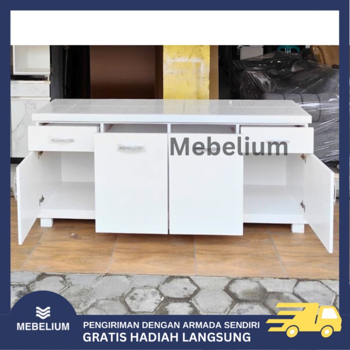 TERLENGKAP [ORI] Meja Dapur Kitchen Set Bawah Kayu Solid Meja Kompor Rak Piring Lemari Dapur Bawah