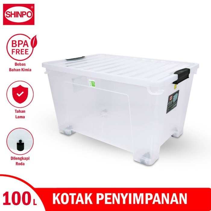 Shinpo Box Container CB 100 Liter Bening Transparan Kontainer Industri Rak Susun Tempat Baju Pakaian