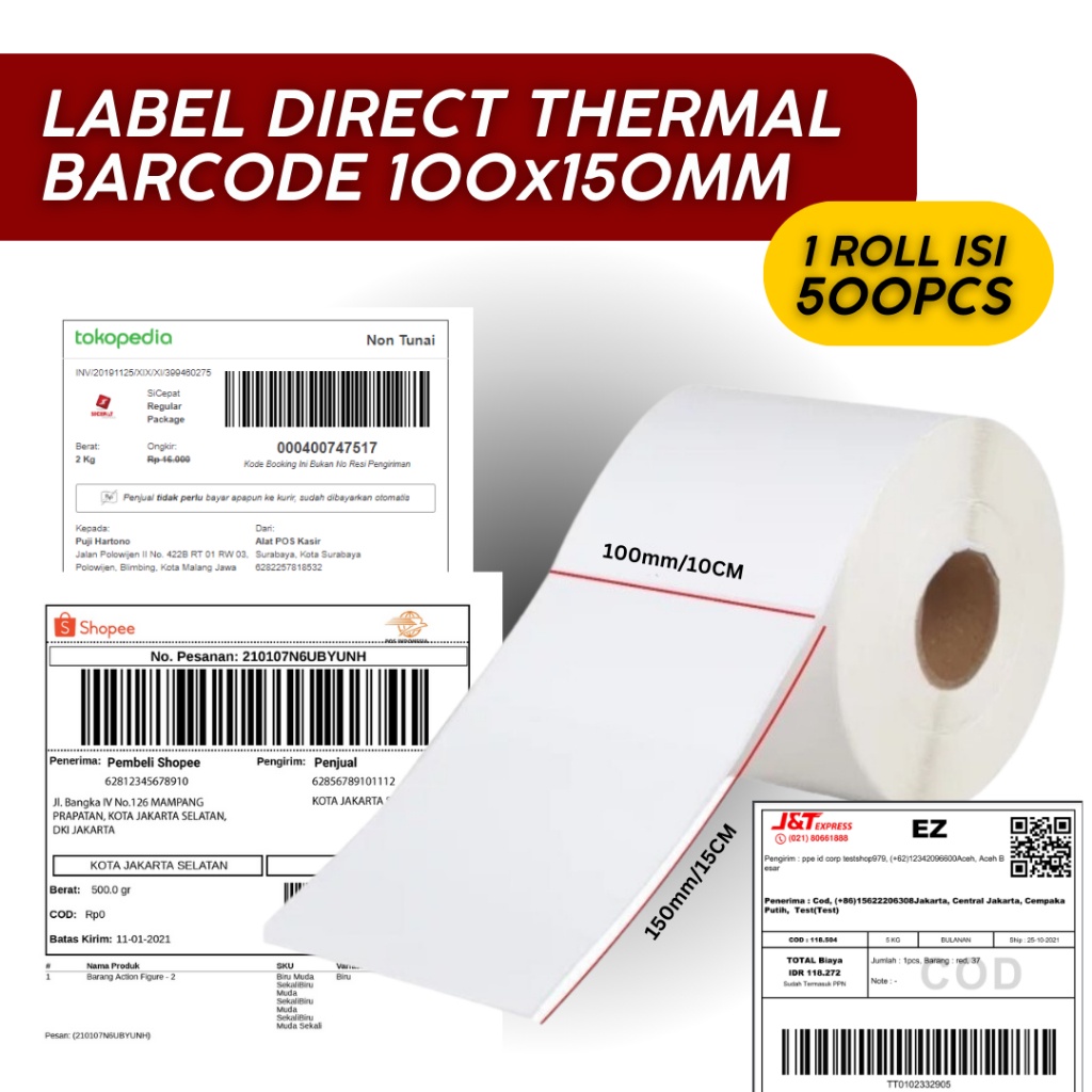 

iK! Label Barcode Direct Thermal 1 Kolom 100x150mm [500 PCS]