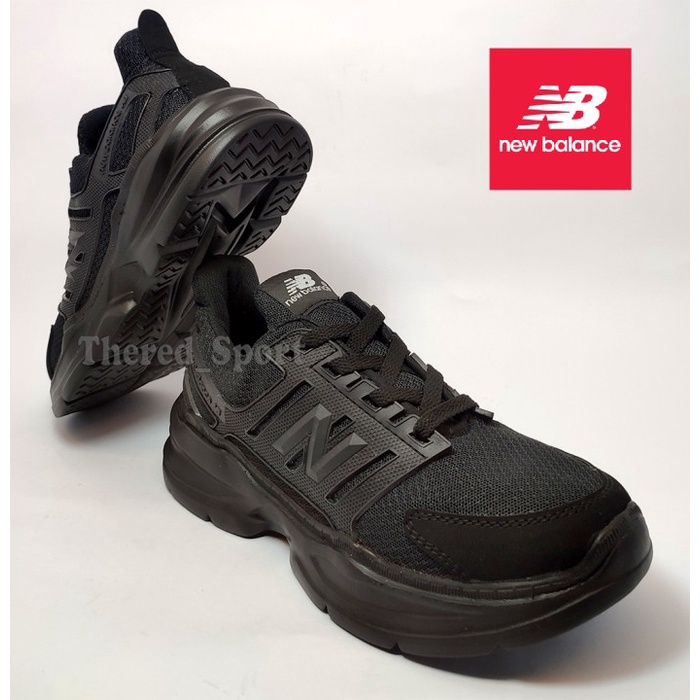 SEPATU NB FULL BLACK SOL PAYLON PRIA HITAM POLOS