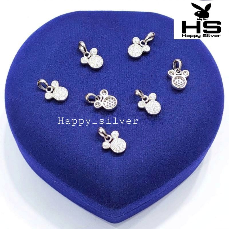 Liontin perak asli silver 925 lapis emas putih model liontin mickey mouse, mininie mouse - perak sli