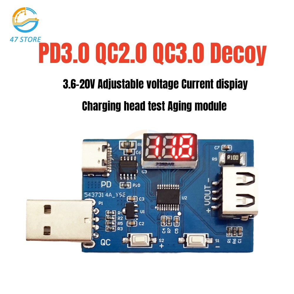 PD3.0 QC2.0 QC3.0 Type-C Decoy Fast Charge Trigger Poll Detector Charging Module Adjustable Voltage 