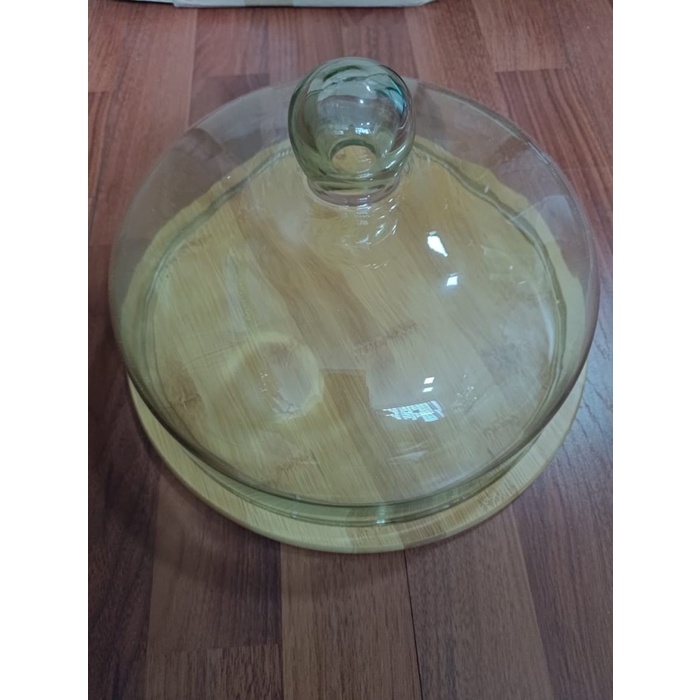 Product Tempat Kue Kayu Tutup Kaca / Wooden Cake Stand /Cake Tray Wooden Glass Quality