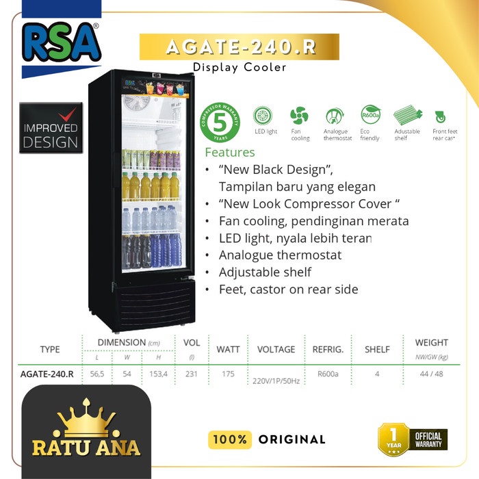 Rsa Showcase Agate 240 Agate-240 - 222Liter - Asli