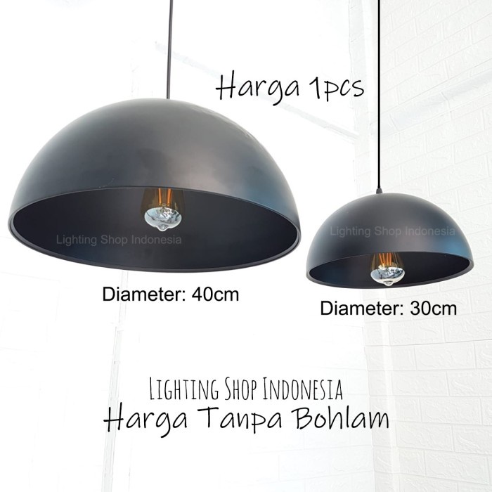Best Lampu Gantung Kap Industrial Hitam Cafe Restaurant 30Cm
