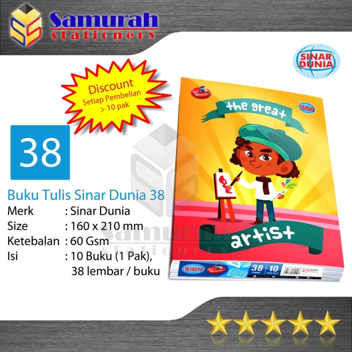 

ATKJaya- Buku Tulis Sidu 38 Lbr / Buku Tulis Sinar Dunia 38 Lembar / Buku 38lbr