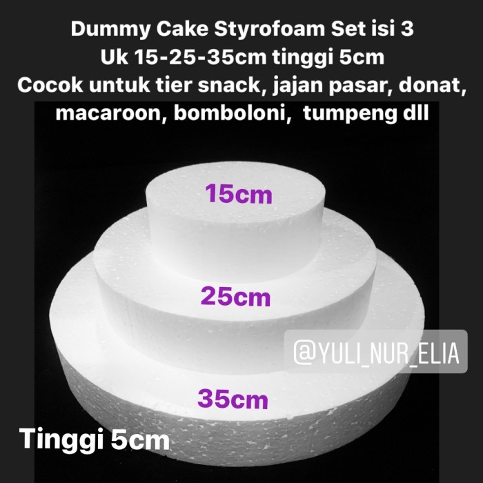 

ATKJaya- Dummy Cake Styrofoam Set isi 3 Uk 15-25-35cm tinggi 5cm