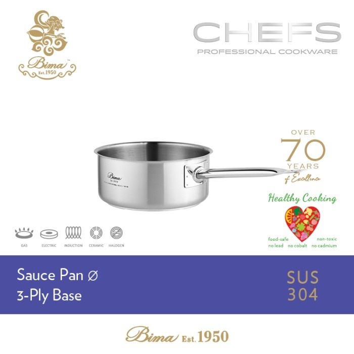 Sauce Pan Stainless SUS 304 Bima Chef Sauce Pan 3 Ply Professional