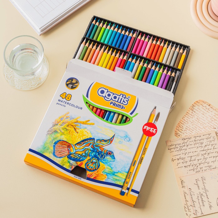 

AGATIS PRIME - PENSIL WARNA WATERCOLOR ISI 48PCS - FREE PENSIL 2B & KUAS