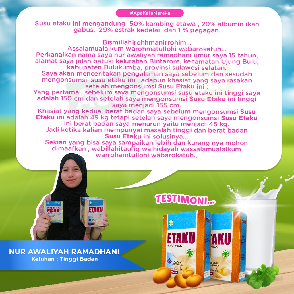 

Susu Peninggi Badan Anak Remaja dan Dewasa Walatra Etaku Goat Milk Asli Herbal BPOM
