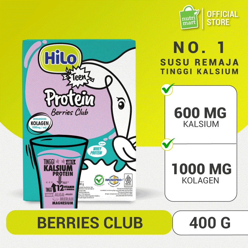 

HiLo Teen+ Collagen Berries Club 400 gram - Susu Tinggi Kalsium dengan Kolagen untuk Tumbuh Tinggi