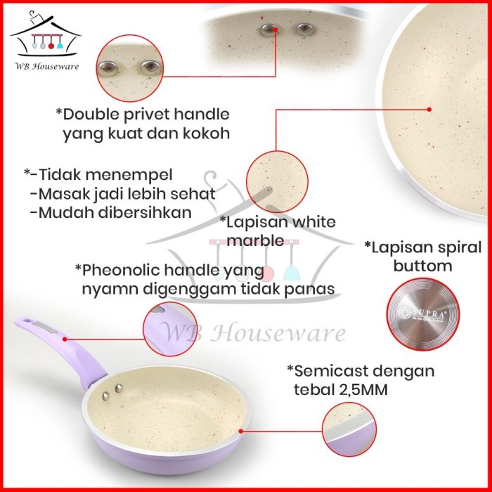 / panci set supra 6pcs white marble lavender / cookware set