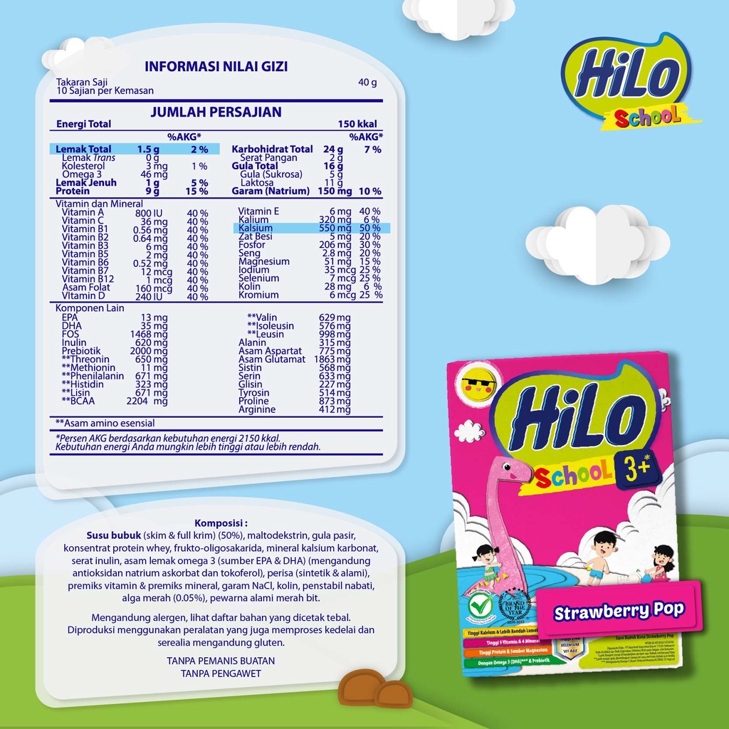 

Twin Pack - HiLo School 3+ Strawberry Pop 400gr - Susu Pertumbuhan Anak Usia di atas 3 Tahun