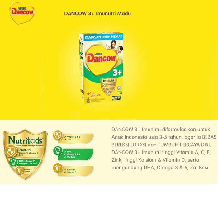 Susu Dancow 3+ Vanila Madu 1kg / dancow 3 vanila 1000gr / dancow 3 madu vanila 1kg Bubuk