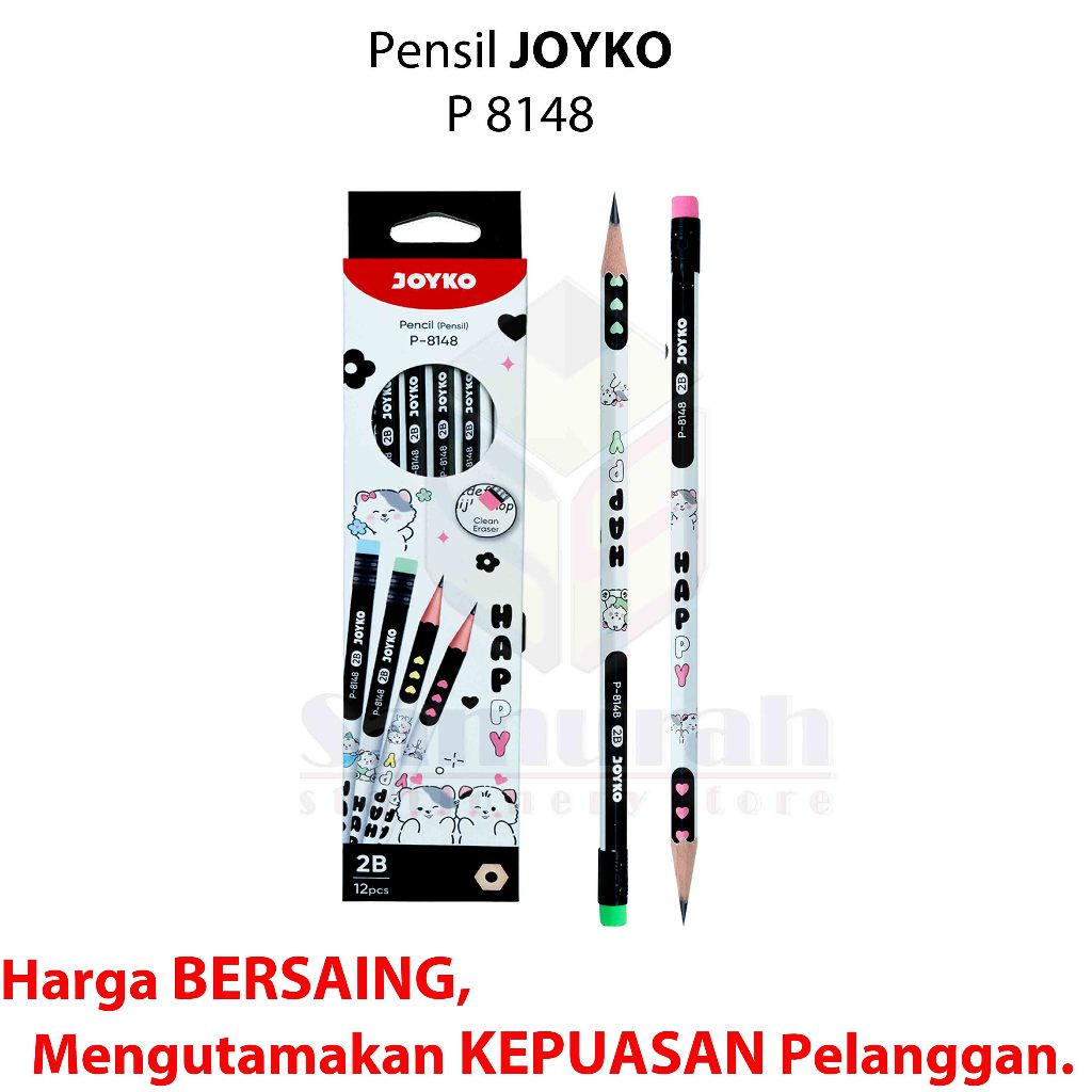 

IK! Pensil Kayu Joyko 2B P 8146 Cake / 8148 Happy Motif Lucu + Penghapus / Fancy Wood Pencil P8146 -
