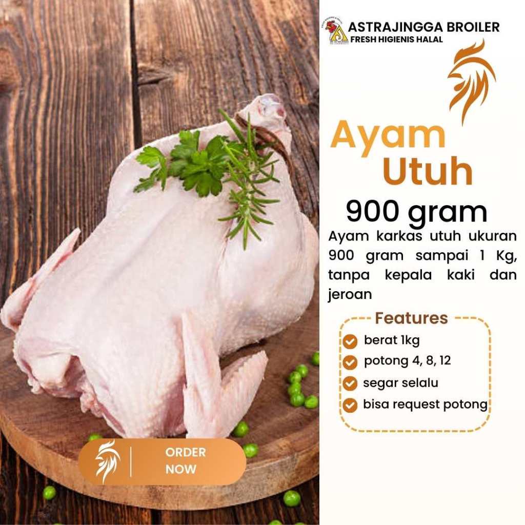

Ayam broiler utuh karkas 0,9 - 1kg astrajingga broiler