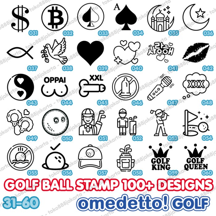 

GOLF BALL STAMP 100+ DESIGNS STEMPEL BOLA HIGH QUALITY OMEDETTO 31-60