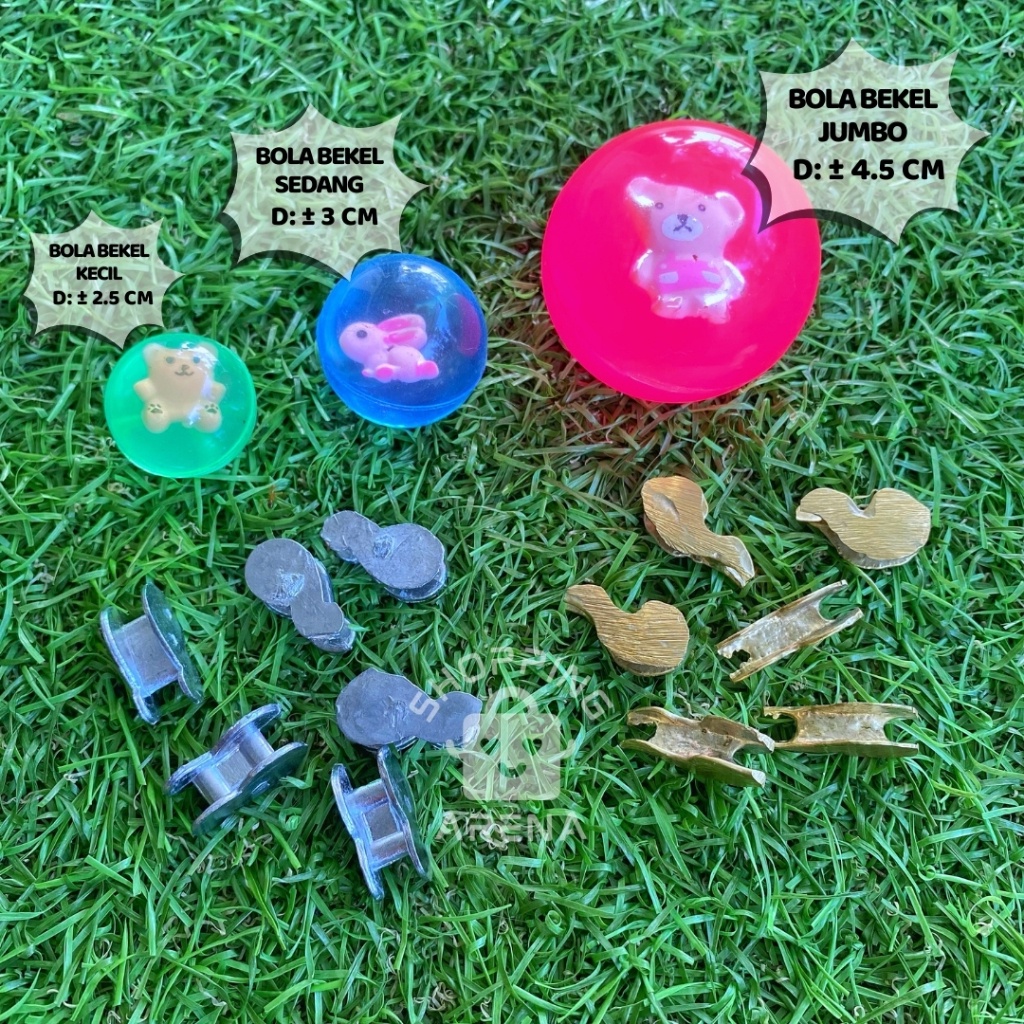 IK Set Bekel Biji 6pcs Bola Paket Silver Gold Mini Karet Logam Kegan Pantul Kecil Warna Warni