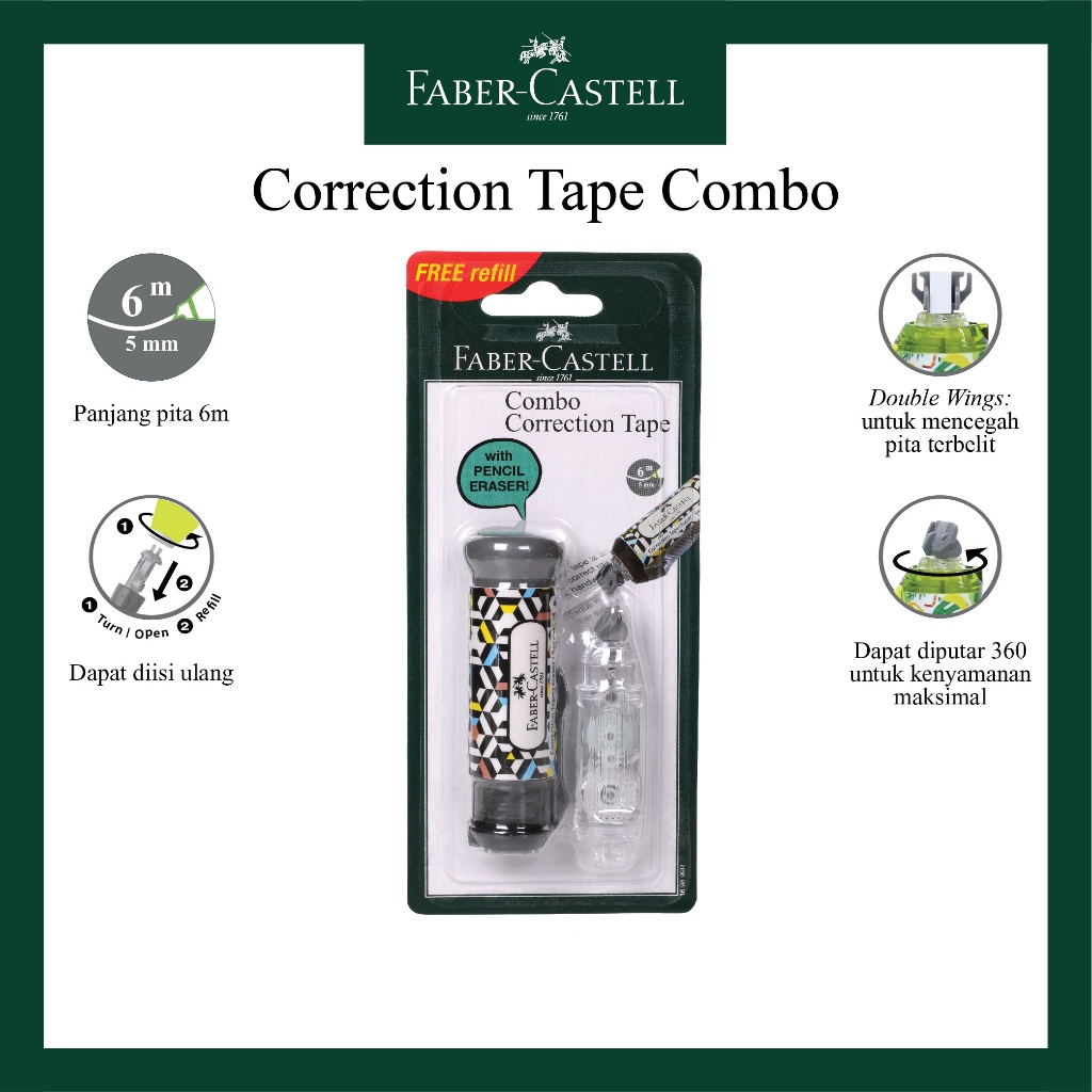 

Combo Correction Tape Faber Castell QDR / Gratis 1 Refill / Sudah Termasuk Penghapus