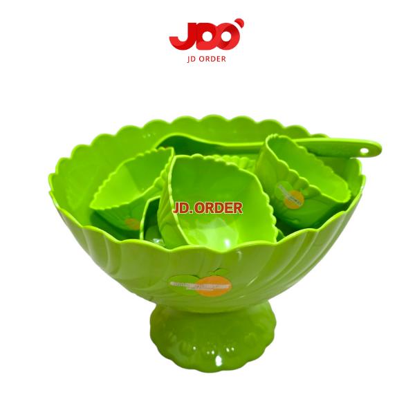 Set 8in1 Tempat Es Buah Plastik Hijau, Wadah Saji Es Buah Golden Sunkist