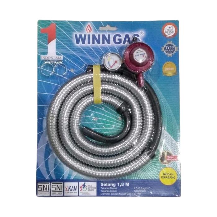 Regulator Winn Gas W18M dan Selang Fleksibel Anti-Gigitan Tikus 1,8m