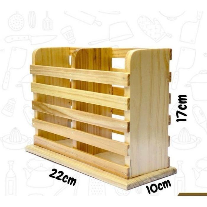 Tempat Sendok Kayu Pinus 2 Lubang - Terbuat dari Kayu Pinus