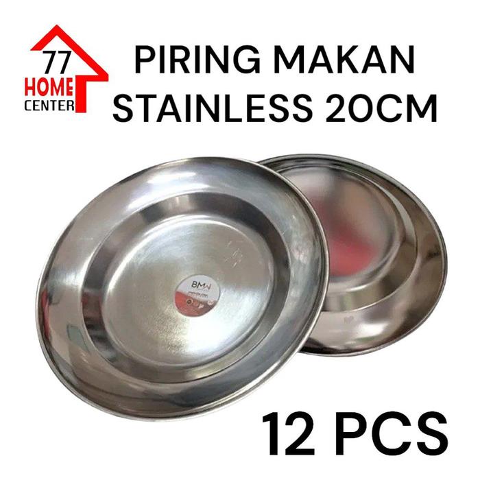 12 PCS Piring Makan Stainless 1 Lusin 20 cm / 22 cm / 24 cm / Piring Makan Bahan Tebal