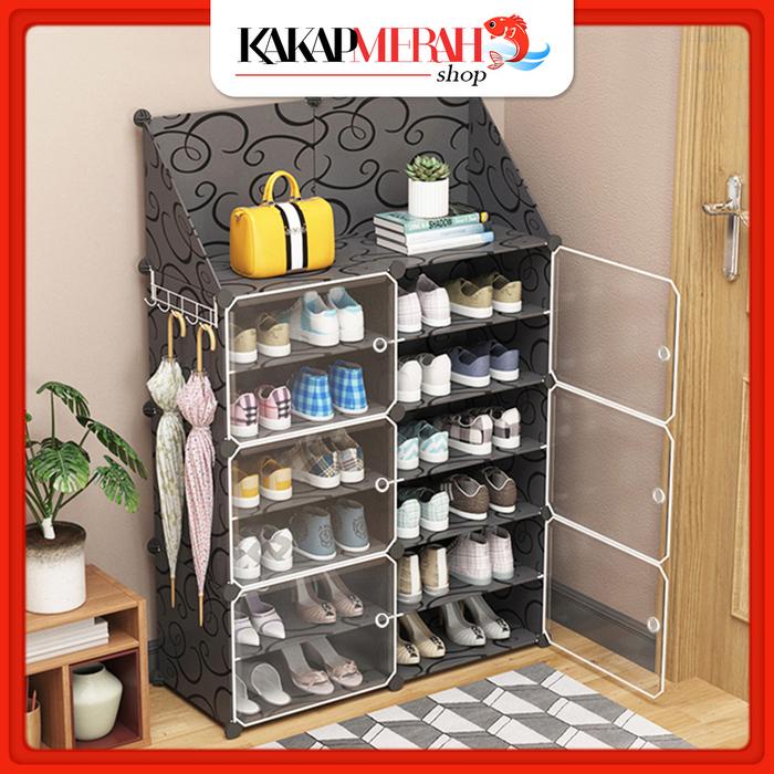 Rak Lemari Sepatu Tertutup 12 Sekat Penyimpanan Sandal Helm Tas Pakaian Plastik Tebal Tempat Boneka
