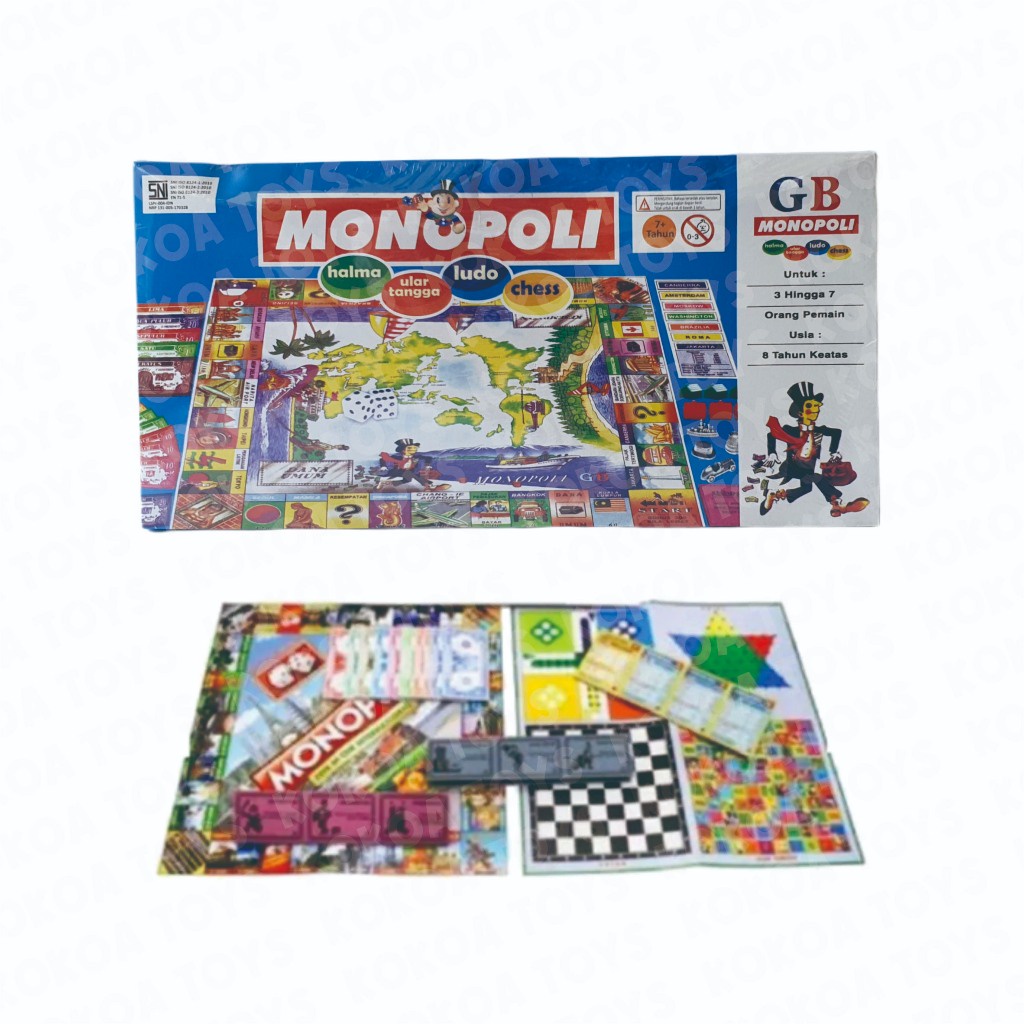IK MAINAN TRADISIONAL MONOPOLI GB BOARD GAME BESAR 5 GAME IN 1, MONOPOLI + LUDO + HALMA + ULAR